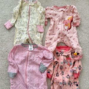 Bundle Set Girls' Zip Front One-Piece Footies - 4 Pack